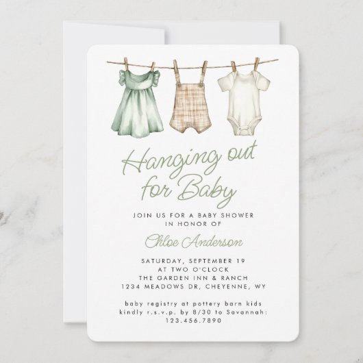 Boho Baby Clothesline Genderneutraal Baby shower Kaart (Voorkant)