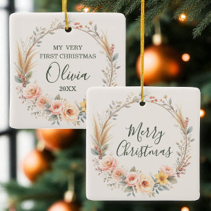Boho Baby eerste vrolijke kerst Wildflower Keramisch Ornament