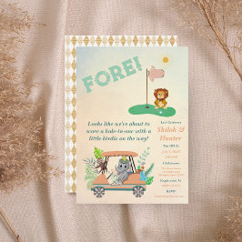 Boho Baby Elephant, aap, Lion Golf Baby shower Kaart