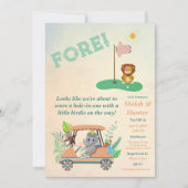 Boho Baby Elephant, aap, Lion Golf Baby shower Kaart (Voorkant)