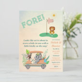 Boho Baby Elephant, aap, Lion Golf Baby shower Kaart (Staand voorkant)