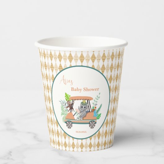 Boho Baby Elephant en Monkey Golf Baby shower Papieren Bekers (Voorkant)