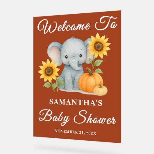 Boho Baby Elephant Herfst Baby shower Welkom Acryl Bord (Hoek)