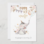 Boho Baby Elephant Little Girl's Birthday Party Kaart (Voorkant)