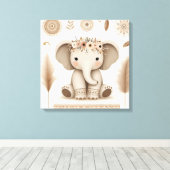 Boho Baby Elephant Mandala Muurkunst | schattig di Canvas Afdruk (Insitu (Houten vloer))