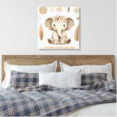 Boho Baby Elephant Mandala Muurkunst | schattig di Canvas Afdruk (Insitu (Slaapkamer))