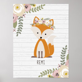 Boho Baby Fox Wood Aangepast Nursery Artwork Poster