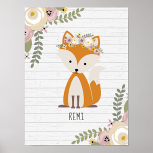 Boho Baby Fox Wood Aangepast Nursery Artwork Poster