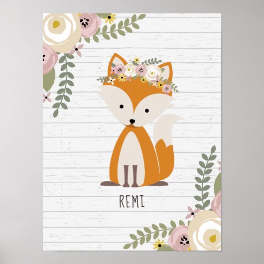 Boho Baby Fox Wood Aangepast Nursery Artwork Poster (Voorkant)