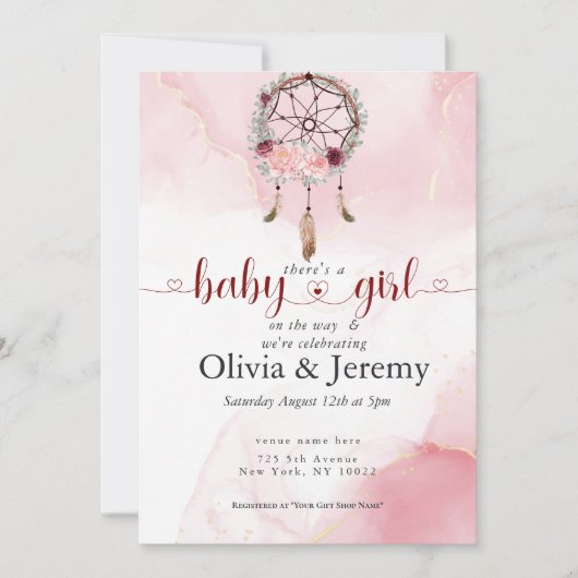BOHO Baby Girl Pink Dream Catcher Waterverf Wash Kaart (Voorkant)