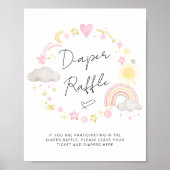 Boho Baby Girl Shower Diaper Raffle Sign Poster (Voorkant)