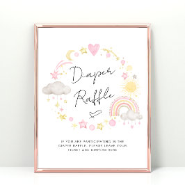 Boho Baby Girl Shower Diaper Raffle Sign Poster