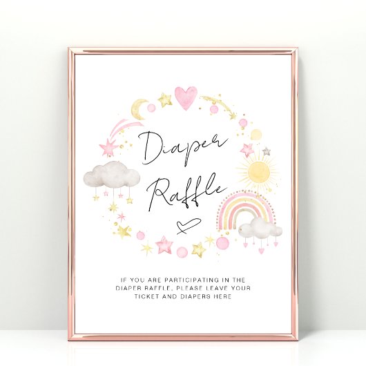 Boho Baby Girl Shower Diaper Raffle Sign Poster