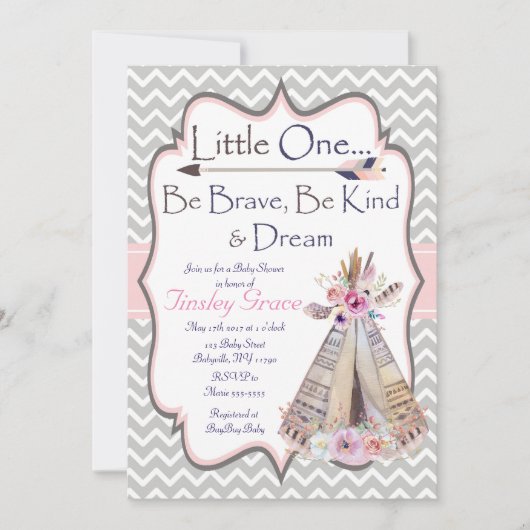 Boho Baby Girl Shower uitnodiging, Tribal Uitnodig Kaart (Voorkant)