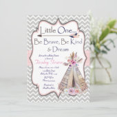 Boho Baby Girl Shower uitnodiging, Tribal Uitnodig Kaart (Staand voorkant)