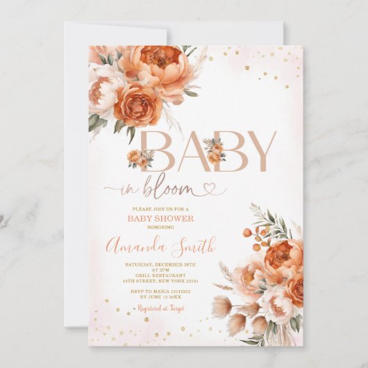 Boho Baby in bloei verbrand Sinaasappel bloemig Ba Kaart (Voorkant)