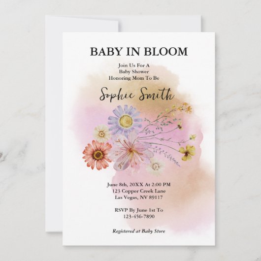 Boho Baby In bloei Wilde bloem Watercolor Kaart (Voorkant)