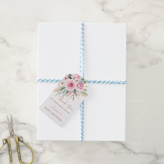 Boho Baby in Bloesem Blush Roze Bloemen Baby showe Cadeaulabel (Met Touw)