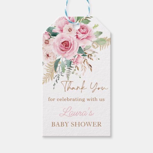 Boho Baby in Bloesem Blush Roze Bloemen Baby showe Cadeaulabel (Voorkant)