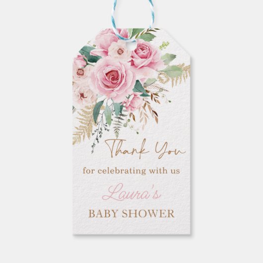Boho Baby in Bloesem Blush Roze Bloemen Baby showe Cadeaulabel (Achterkant)