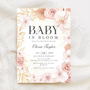 Boho Baby in Bloom Baby shower Blush Pink Floral Kaart