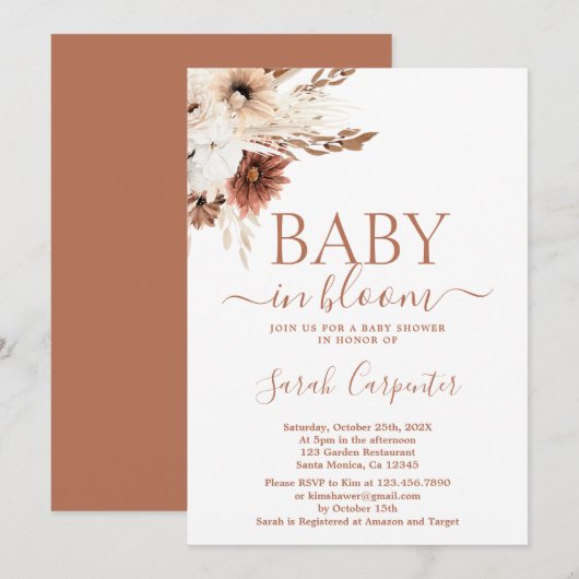 Boho Baby in Bloom Baby shower Girl Invitation Kaart (Voorkant / Achterkant)