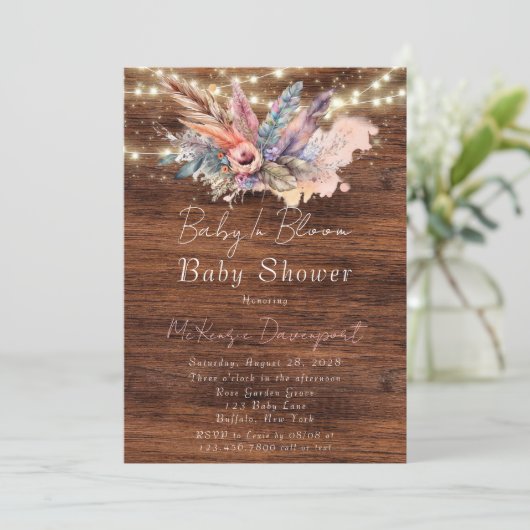 Boho Baby in Bloom Baby shower Kaart (Staand voorkant)