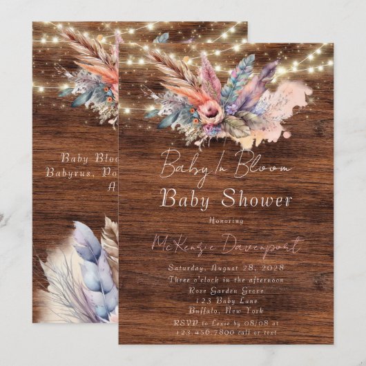 Boho Baby in Bloom Baby shower Kaart (Voorkant / Achterkant)