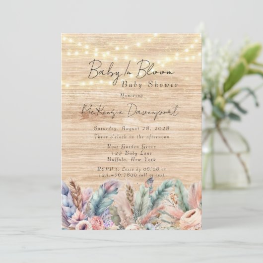 Boho Baby in Bloom Baby shower Kaart (Staand voorkant)