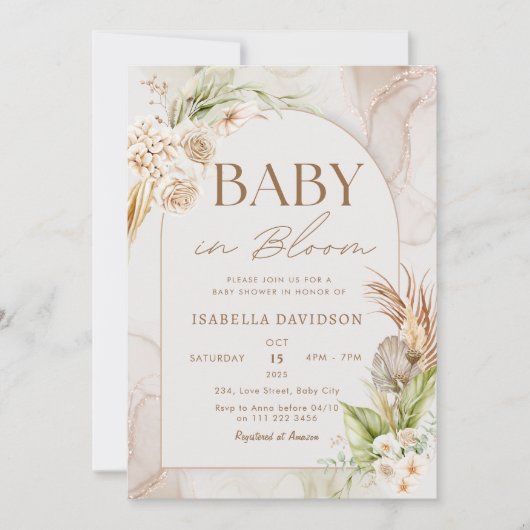 Boho Baby in Bloom Baby shower Pampas Floral Kaart (Voorkant)