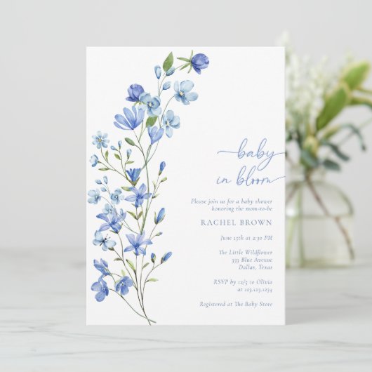 Boho Baby in Bloom Blue Wildflower Baby shower Kaart (Staand voorkant)