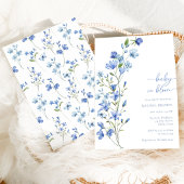 Boho Baby in Bloom Blue Wildflower Baby shower Kaart