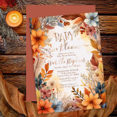 Boho Baby in Bloom Fall Floral Frame Baby Shower Folie Uitnodiging