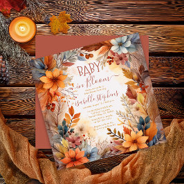 Boho Baby in Bloom Fall Floral Frame Baby Shower Kaart