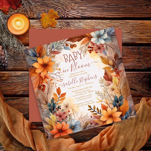 Boho Baby in Bloom Fall Floral Frame Baby Shower Kaart