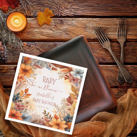 Boho Baby in Bloom Fall Floral Frame Baby Shower Servet