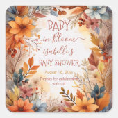 Boho Baby in Bloom Fall Floral Frame Baby Shower Vierkante Sticker (Voorkant)