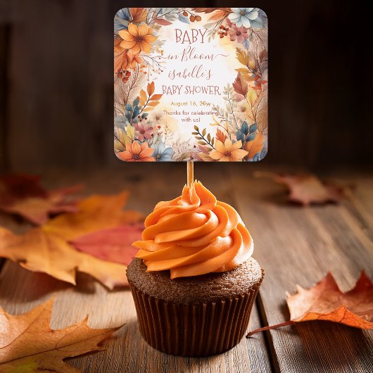 Boho Baby in Bloom Fall Floral Frame Baby Shower Vierkante Sticker