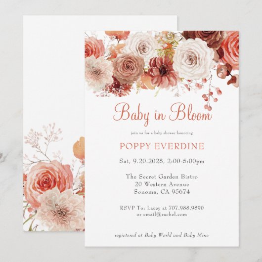 Boho Baby in Bloom Florals Baby shower Kaart (Voorkant / Achterkant)