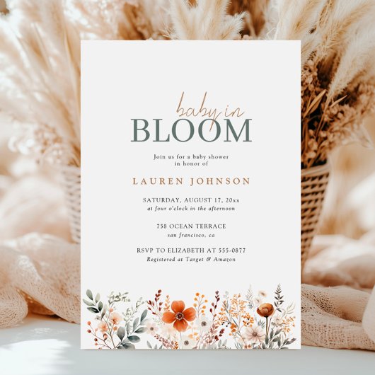 Boho Baby in Bloom Fresh Wildflower Baby shower Kaart