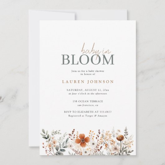 Boho Baby in Bloom Fresh Wildflower Baby shower Kaart (Voorkant)