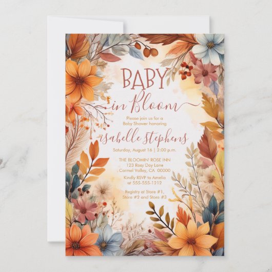Boho Baby in Bloom Herfst Floral Lijst Baby shower Kaart (Voorkant)
