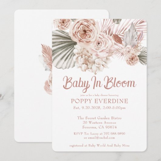 Boho Baby In Bloom Pampas Grass Meisje Baby shower Kaart (Voorkant / Achterkant)