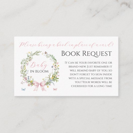 Boho Baby in Bloom Pink Bow Baby shower Verzoek Informatiekaartje (Voorkant)