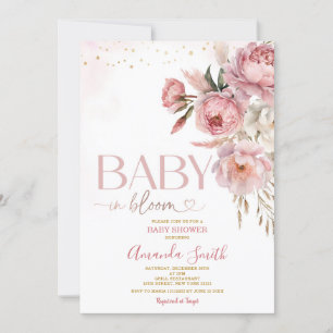 Boho Baby in Bloom Roze Rozen Bloemen Baby shower Kaart