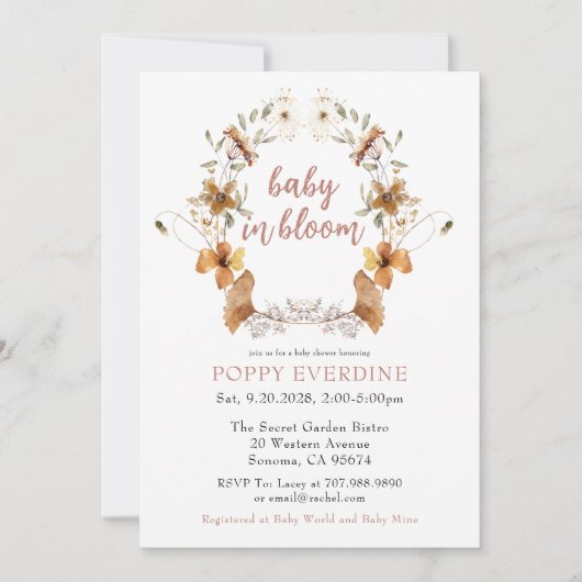 Boho Baby in Bloom Wildflower Baby shower Kaart (Voorkant)