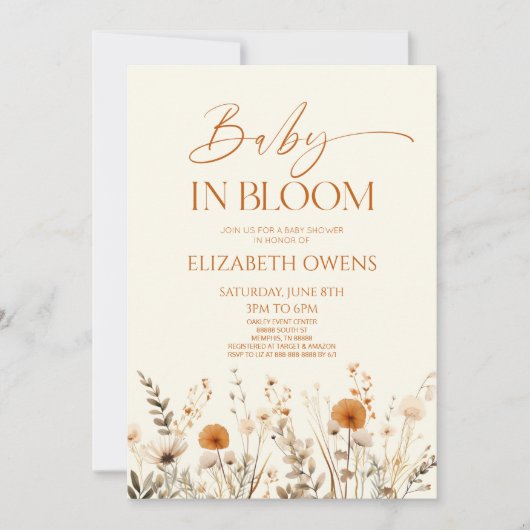 Boho Baby in Bloom Wildflower Baby shower Kaart (Voorkant)