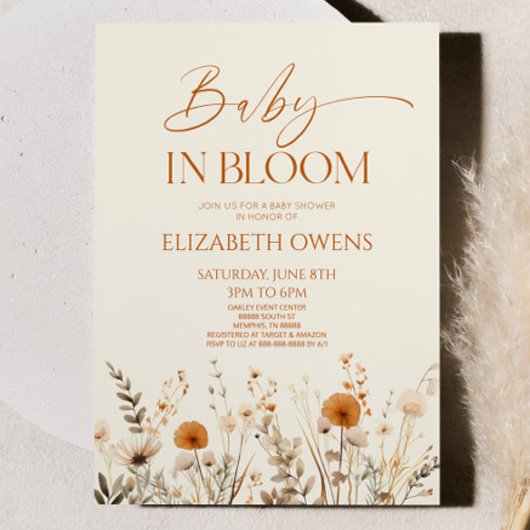 Boho Baby in Bloom Wildflower Baby shower Kaart