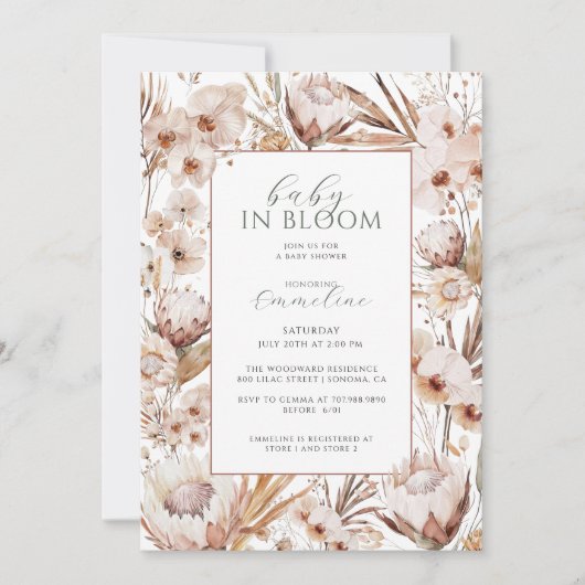 Boho Baby in Bloom Wildflower Baby shower Kaart (Voorkant)