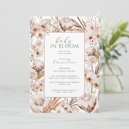 Boho Baby in Bloom Wildflower Baby shower Kaart (Staand voorkant)